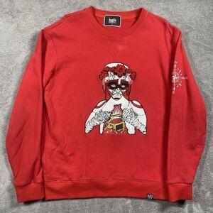 DenimiCity Mosaic Sweater Mens XL Lady Of Tulum Red Crew Neck Embroidered‎